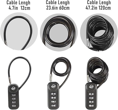 Miniatura 3 de Candado de combinación de 4 dígitos con cable de 4.7 pulgadas (4.7 in) adecuado para casilleros de gimnasio escolar, botes de basura, equipaje,