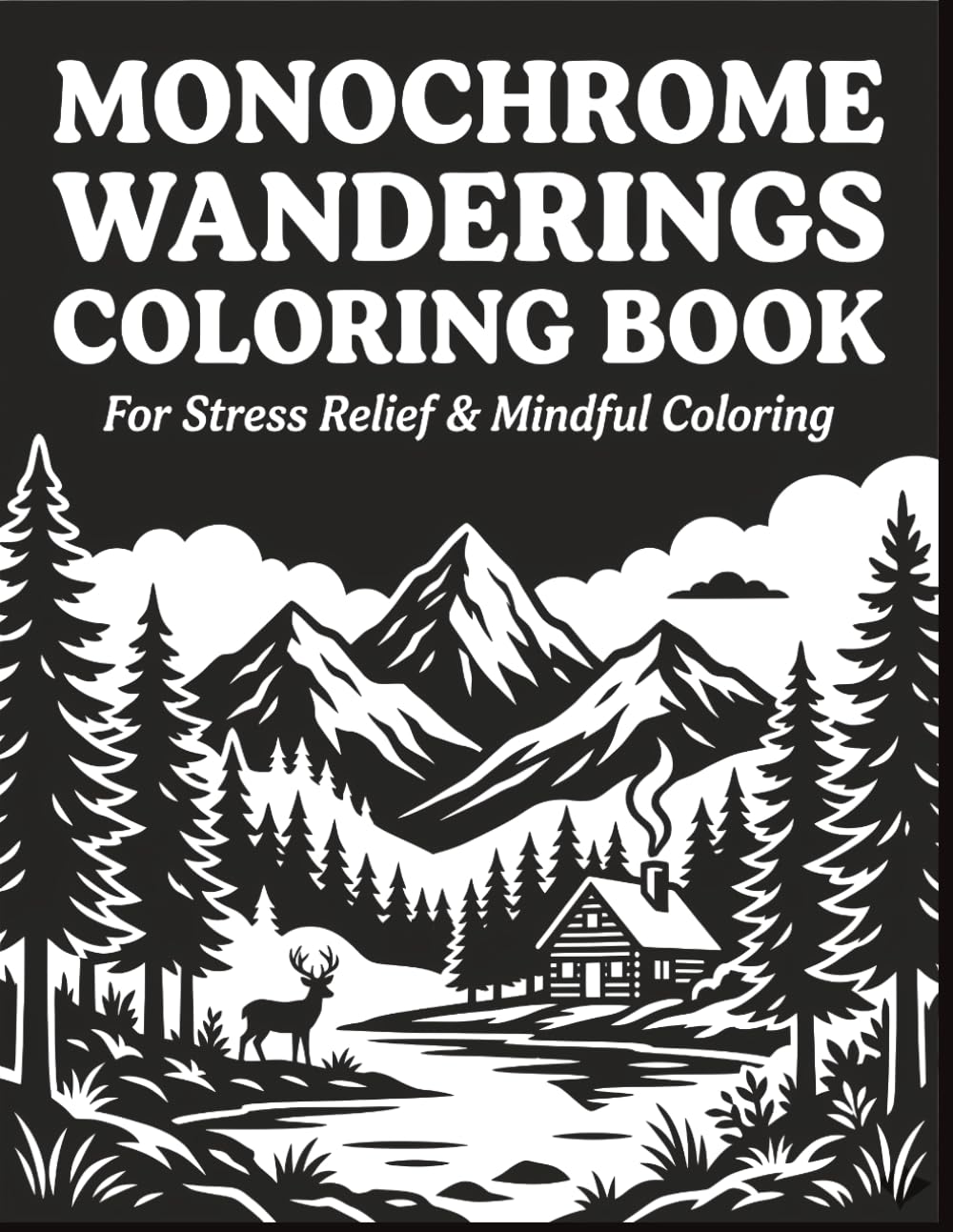 Monochrome Wanderings Coloring Book: Scenic Escapes and Peaceful Places for Relaxation and Stress Relief