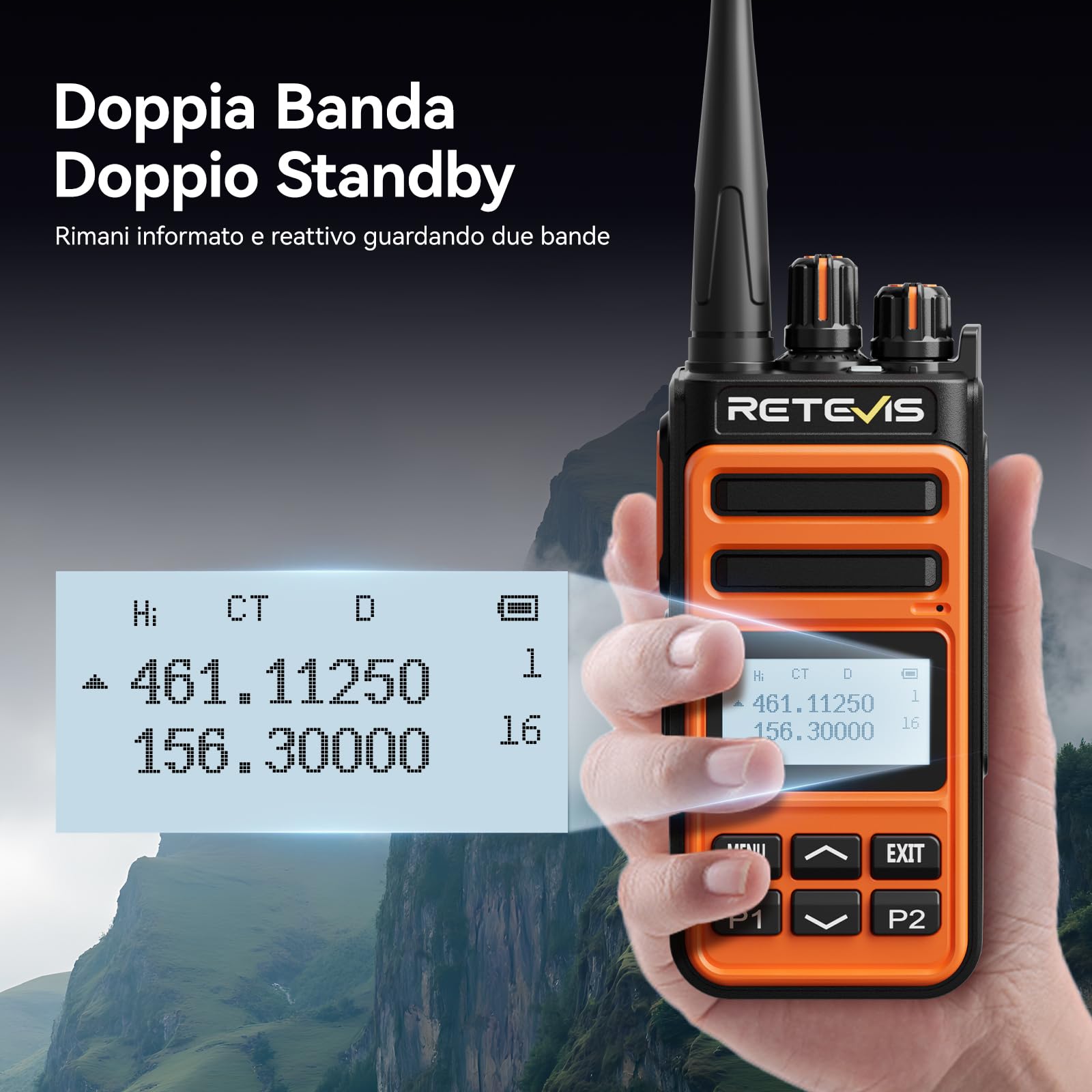 Retevis C66B Walkie Talkie Bibanda, Ricetrasmittente per Radioamatori | Ricarica Rapida 100 Minuti, Tasti Personalizzabili, Duplicazione, CTCSS, per Escursionismo, Arancione, 2 Pezzi