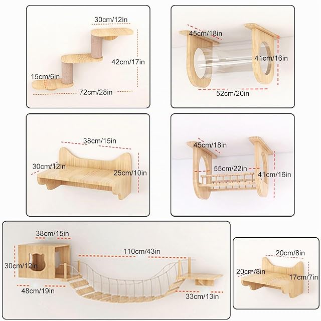 Foto 5 de 7 de RTTZBOZ Muebles para Gatos Montados en la Pared - Rascador, Túnel, Puente, Escalones, Estantes para Interiores