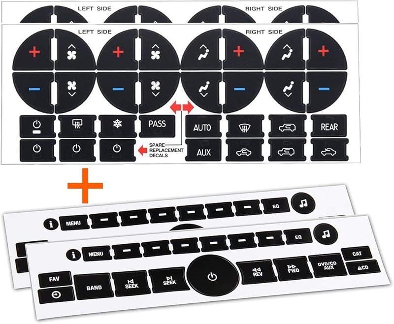 Adesivos de reposição para botões do ar-condicionado do painel TraderPlus para SUVs e caminhonetes GM – 4 unidades