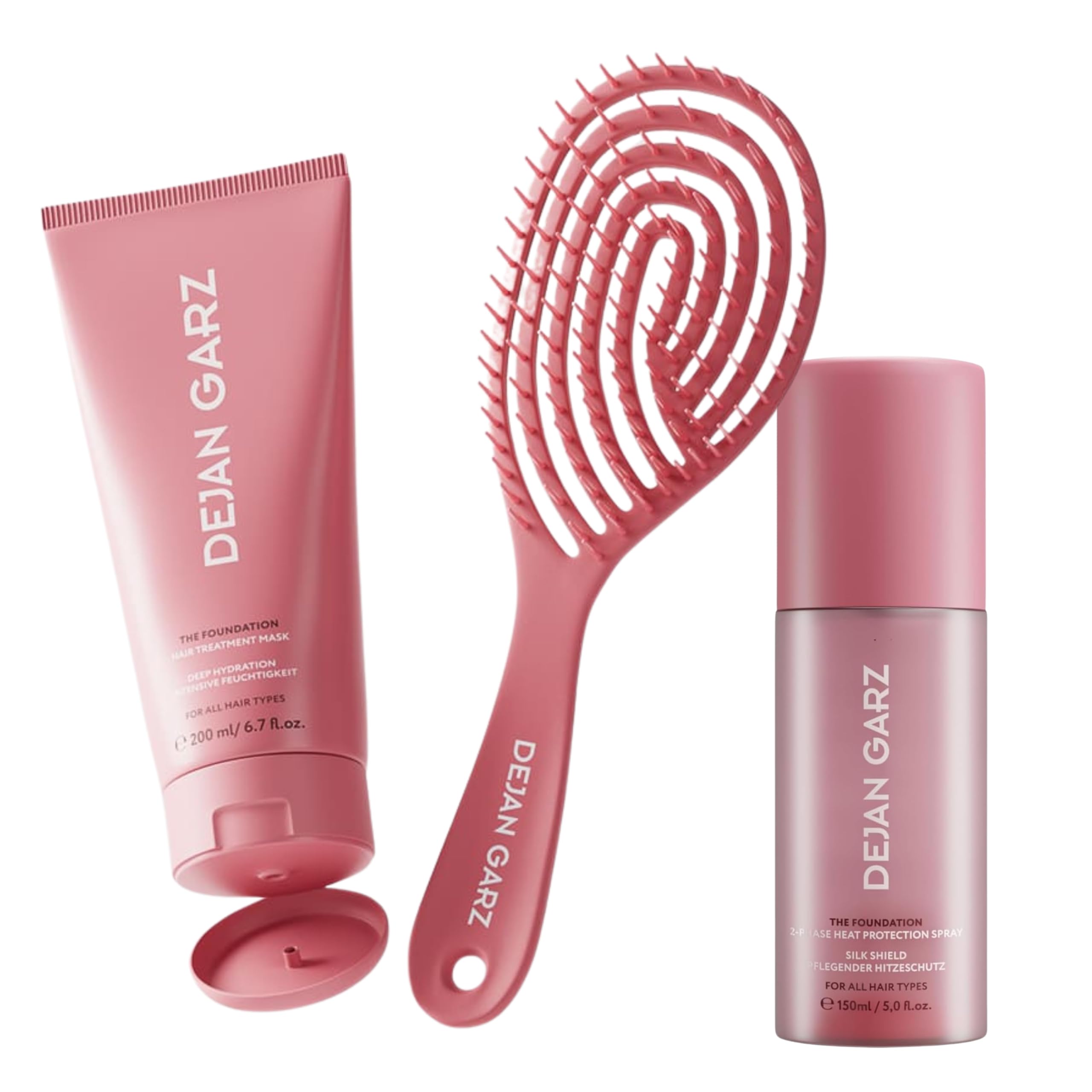 Dejan Garz Haarbürste Detangler Set + Haarmaske für strapaziertes Haar + Hitzeschutz Spray