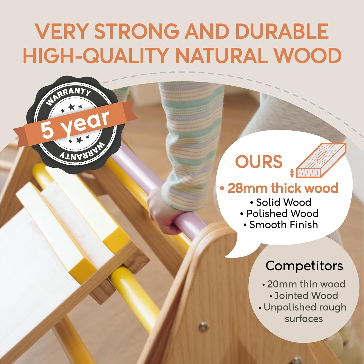 Avenlur Olive 3 in 1 Foldable Triangle Ladder and Slide - Montessori Climbing Set - Indoor Wood Climbing Gym for Children Ages 1 to 6 Years - Baby Climbing Triangle (Colorful, Large)
