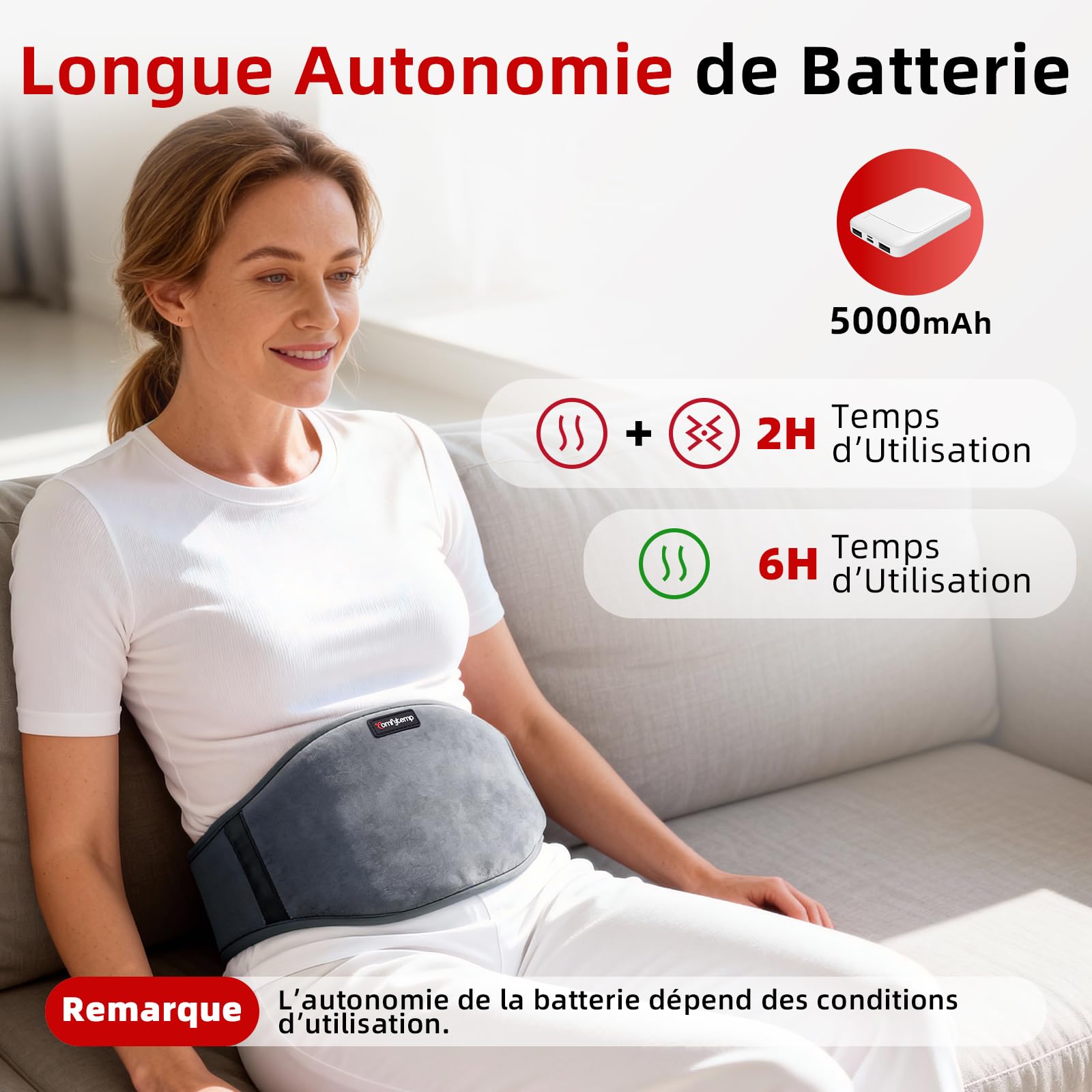 Comfytemp Ceinture Chauffante Lombaire, Coussin Chauffant Pour Dos Sans Fil