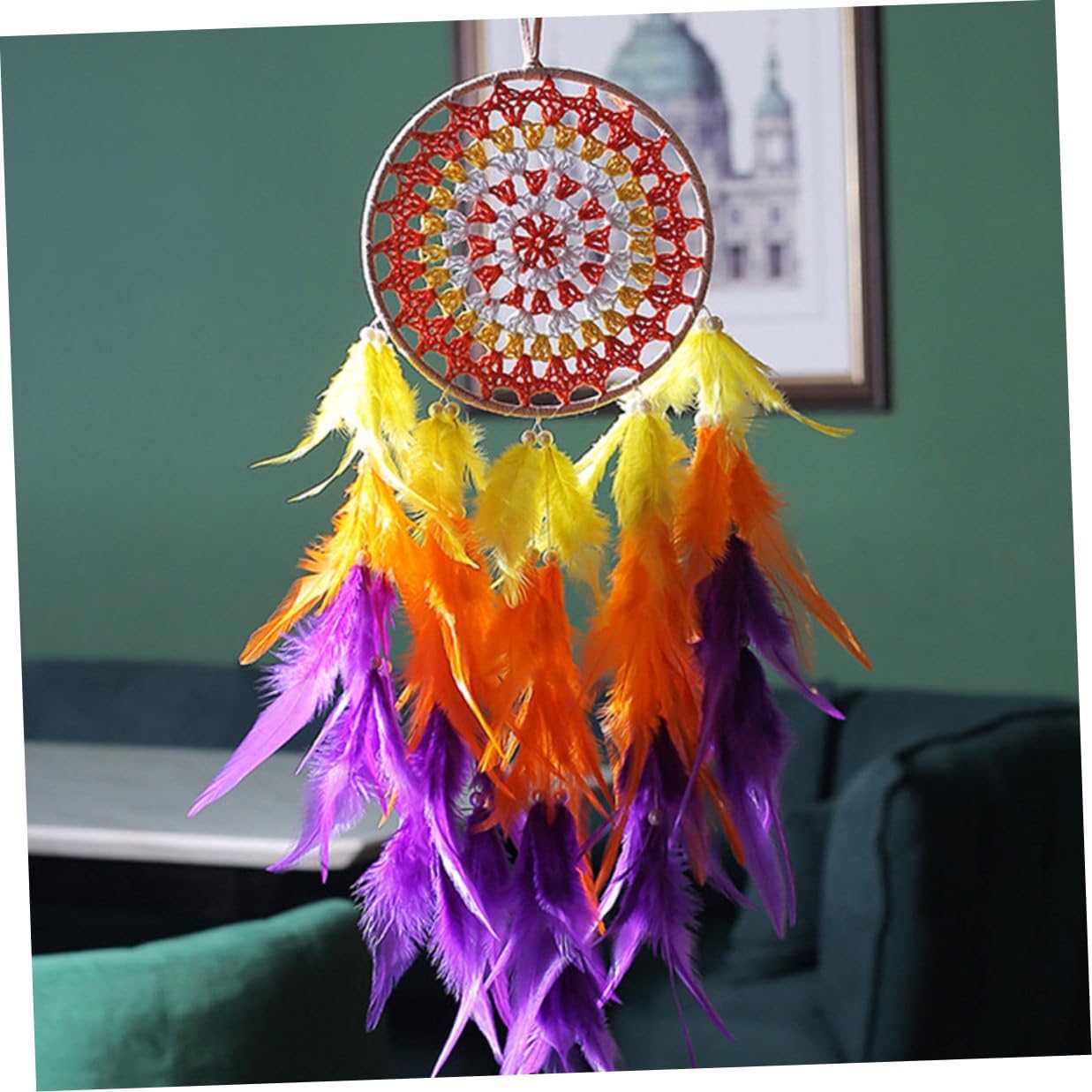 Alipis Colorful Dream Catcher with Light Plume Hanging Ornament Handmade Bohemian Wall Decoration for Bedroom Room Décor