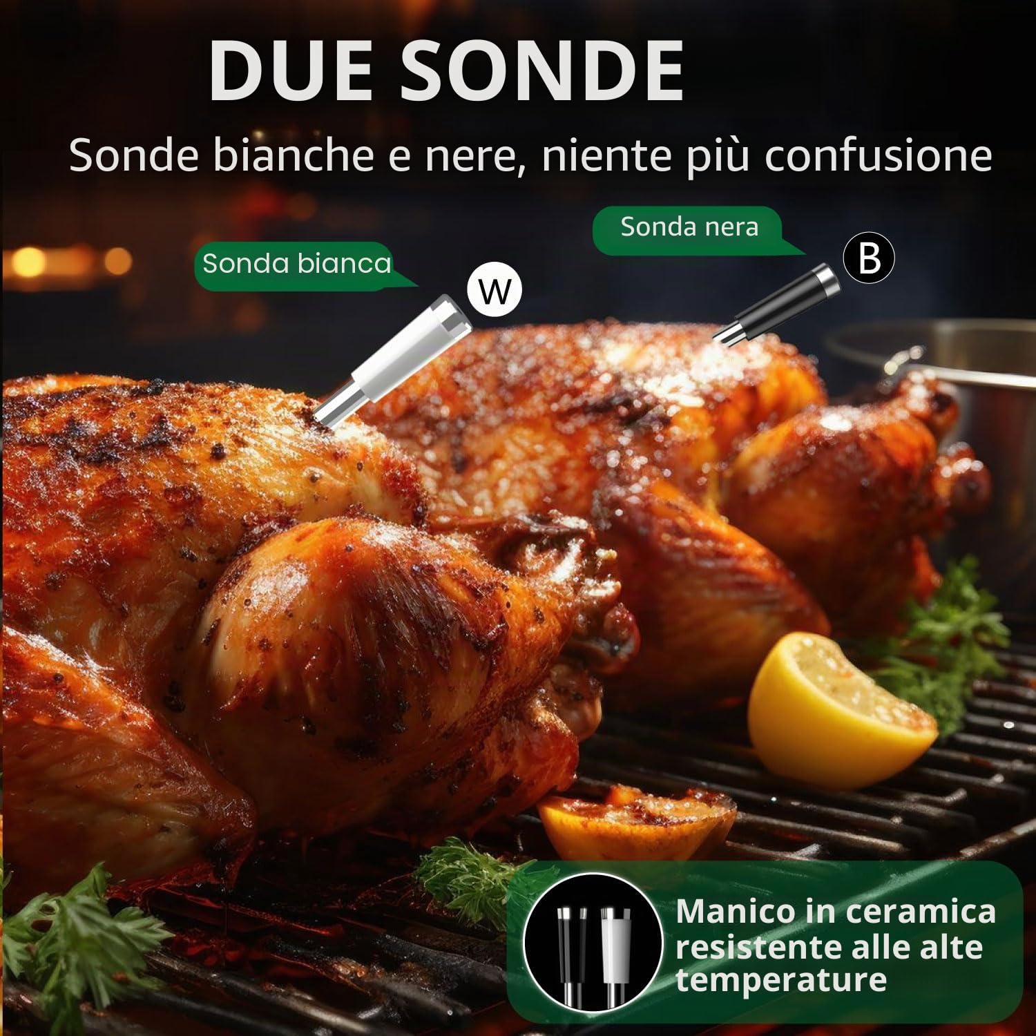 Termometro per carne senza fili Bluetooth con 2 sonde, display LCD, controllo tramite APP, termometro per griglia per BBQ, griglia, affumicatore, forno, cucina, BF-40