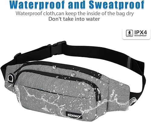 Miniatura 9 de SINNO - Cangurera grande con 4 bolsillos con cremallera para correr, hacer senderismo, viajes, entrenamiento, pasear al perro, al aire libre,