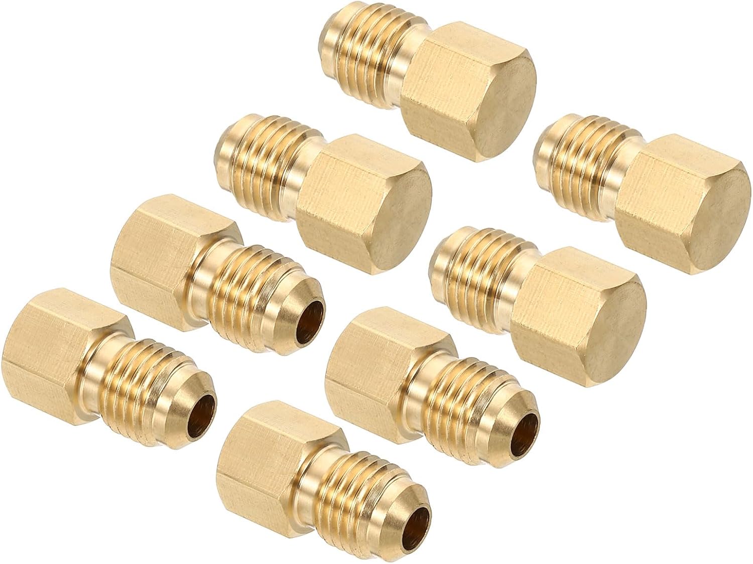 PATIKIL Male 1/4" Brass Seal Plug, 8 Pack SAE Flare Tube Fitting 45 Degree Hex Pipe Fittings for Air Conditioner Refrigeration