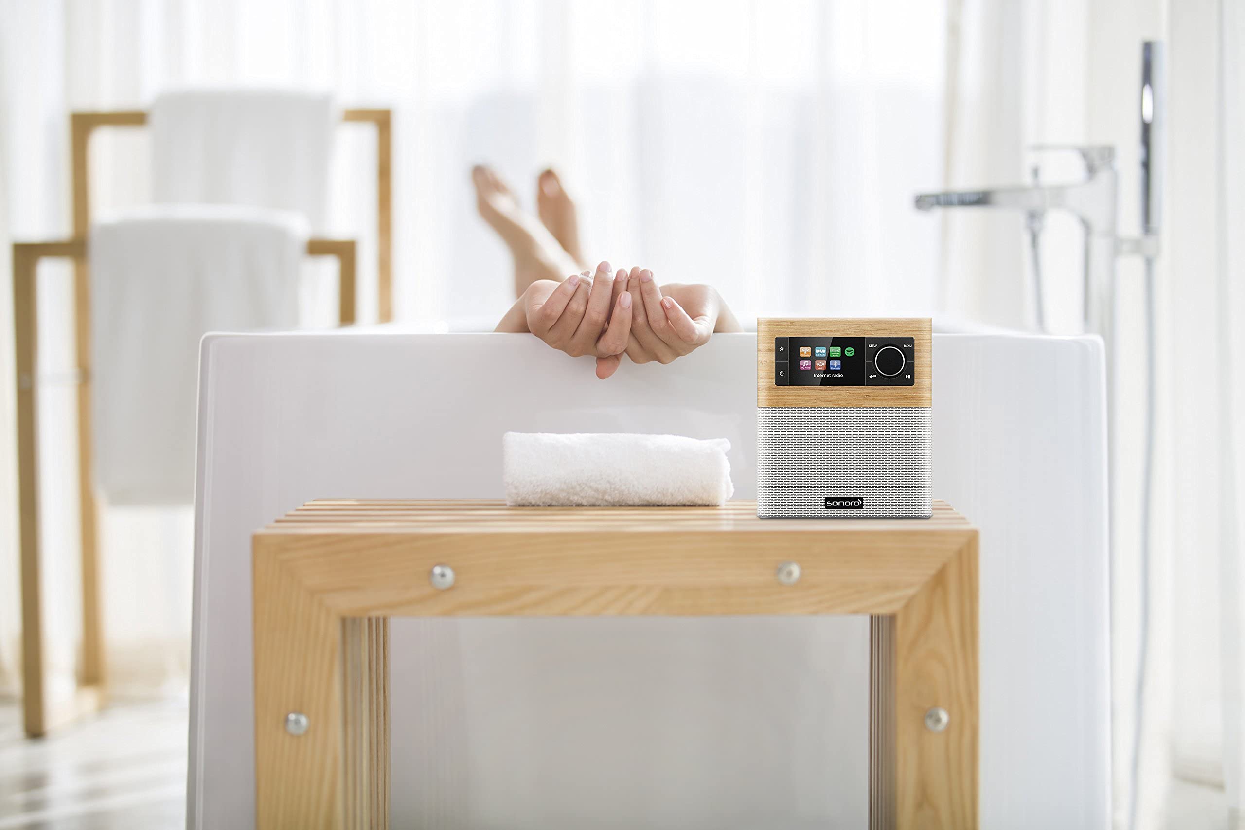 Sonoro Radio Internet Bluetooth DAB+ FM WLAN MP3 Spotify Amazon Deezer resistente agli schizzi acero bianco
