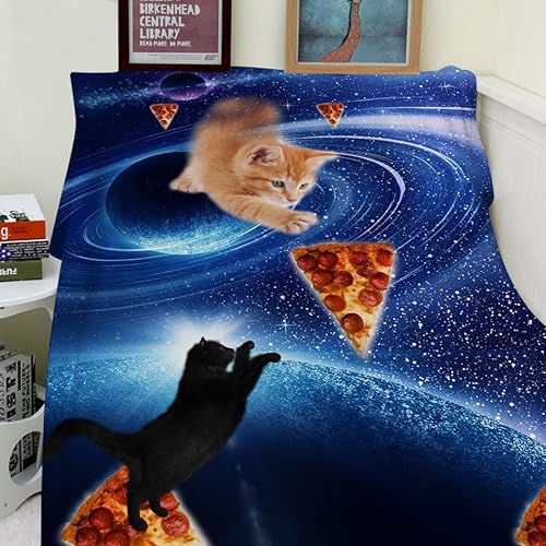 Miniatura 2 de Mantas de forro polar para sofá cama, fantasía, galaxia, nebulosa, divertido, gato, pizza, 60 x 80 pulgadas