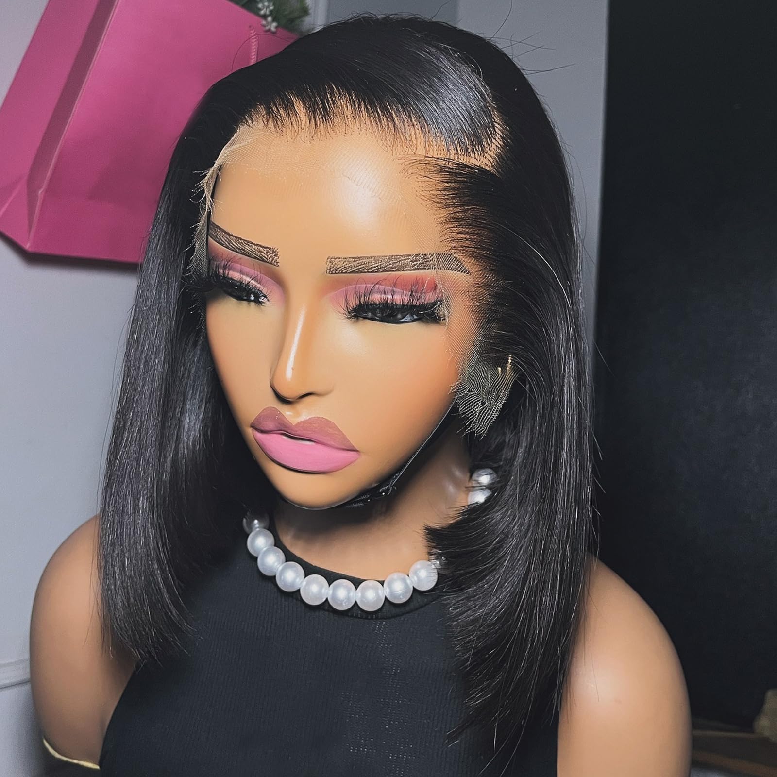 BEEOS 13x4 Full Frontal Skinlike Real HD Lace Bob Wig, 180% Density 0.10mm Ultra-thin Invisible HD Lace Pre-Plucked Bleached Knots Straight Human Hair