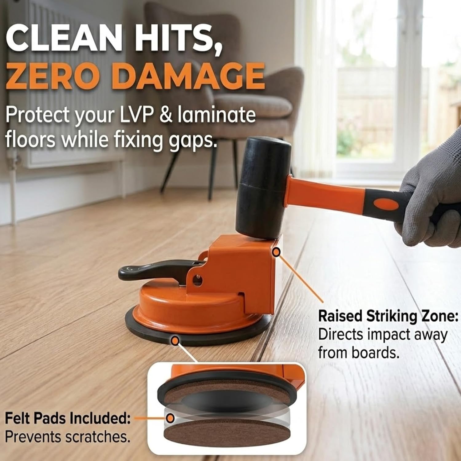 New Floor Gap Fixer Tool,Upgraded Heavy Duty Floor Gap Fixer Suction Cup Tool with Strong,Repair Include and Mallet,for Laminate/Vinyl Flooring Tools (Set)