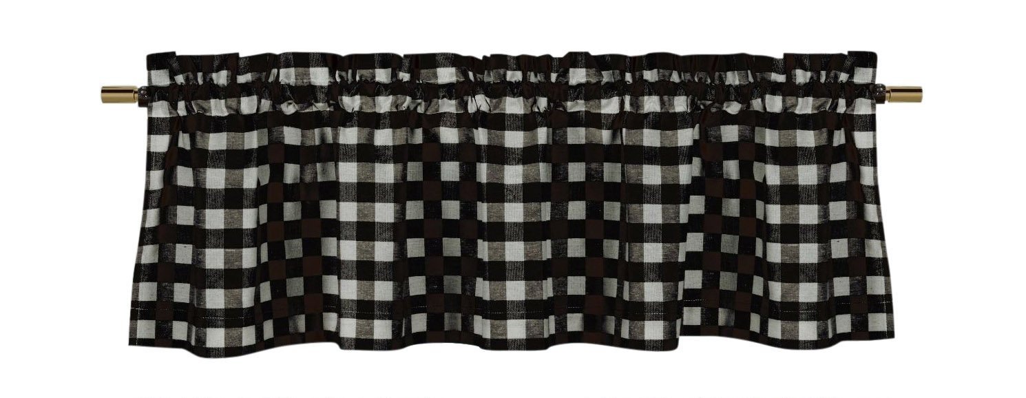 lovemyfabric Poly Cotton Gingham Checkered Plaid Design Kitchen Curtain Valance Window Treatment-Black