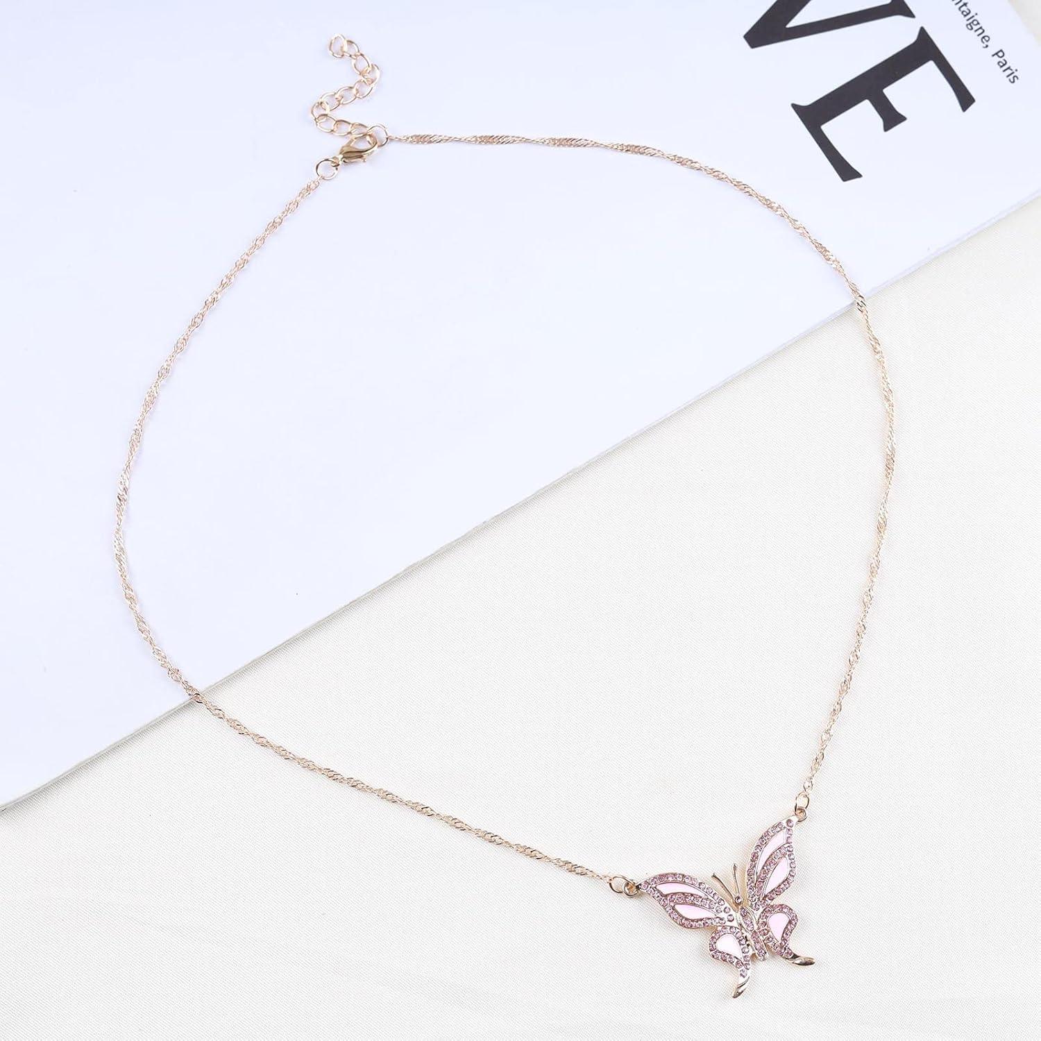 Andelaisi Large Crystal Butterfly Necklace Vintage Butterfly Pendant Necklace Enamel Butterfly Necklaces Chain Rhinestone Butterfly Chain Necklaces for Women - Image 4