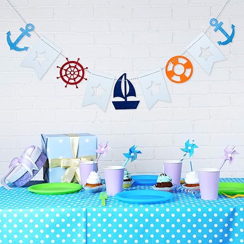 Miniatura 6 de Boao 2 Pieces Nautical Bunting Banner Cruise Door Decorations Sailboat Yacht Lighthouse Bunting Garland for Nautical Themed Birthday Party Baby