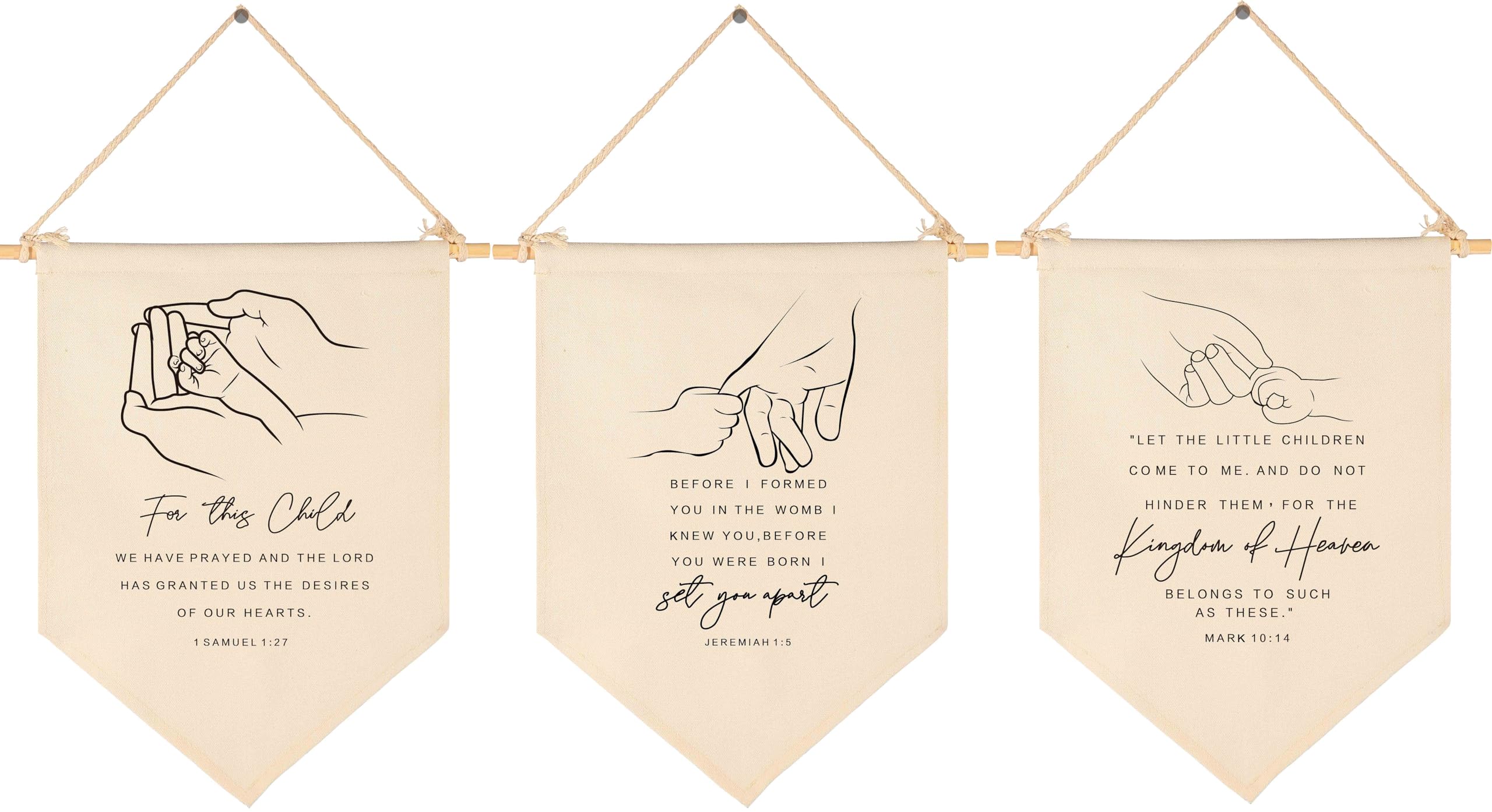 Scripture Flag Sign Gifts for Baby Newborn Boys Girls Kids-Christian Bible Verses Canvas Hanging Banner Pennant Wall Decor Gifts for Nursery Baby Room