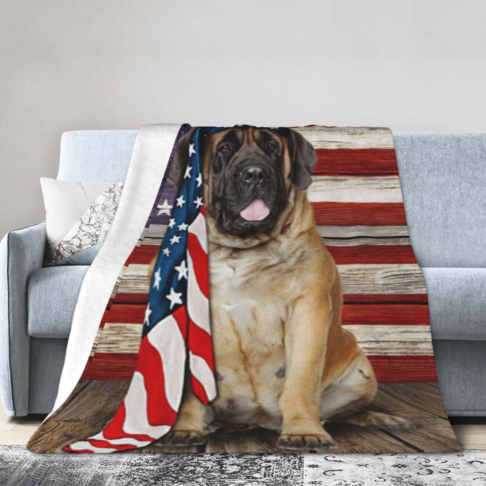 Lsjuee Christmas Flannel Fleece Blanket 60"X50" Mastiff Dog Charming Dog Sofa Throw Blanket Quality Ultra-Soft Travel Winter Blankets for Mens Keep Warm