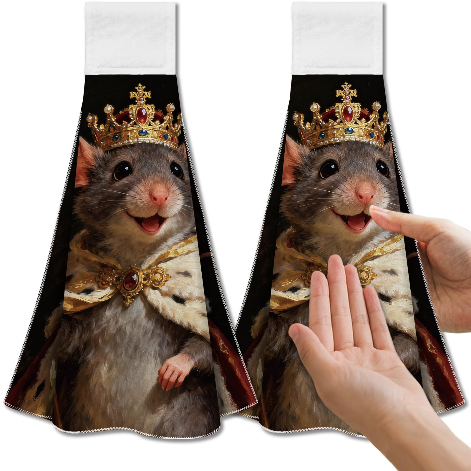 CUTHOLLOW 2PCS Vintage Rat King Tea Towels for Kitchen with Loop, 31.5x43.5cm Soft Super Absorbent Microfiber Decorative Hanging Dish Towel, Tea, Coffee Towel for Kitchen Bathroom Oven Handle