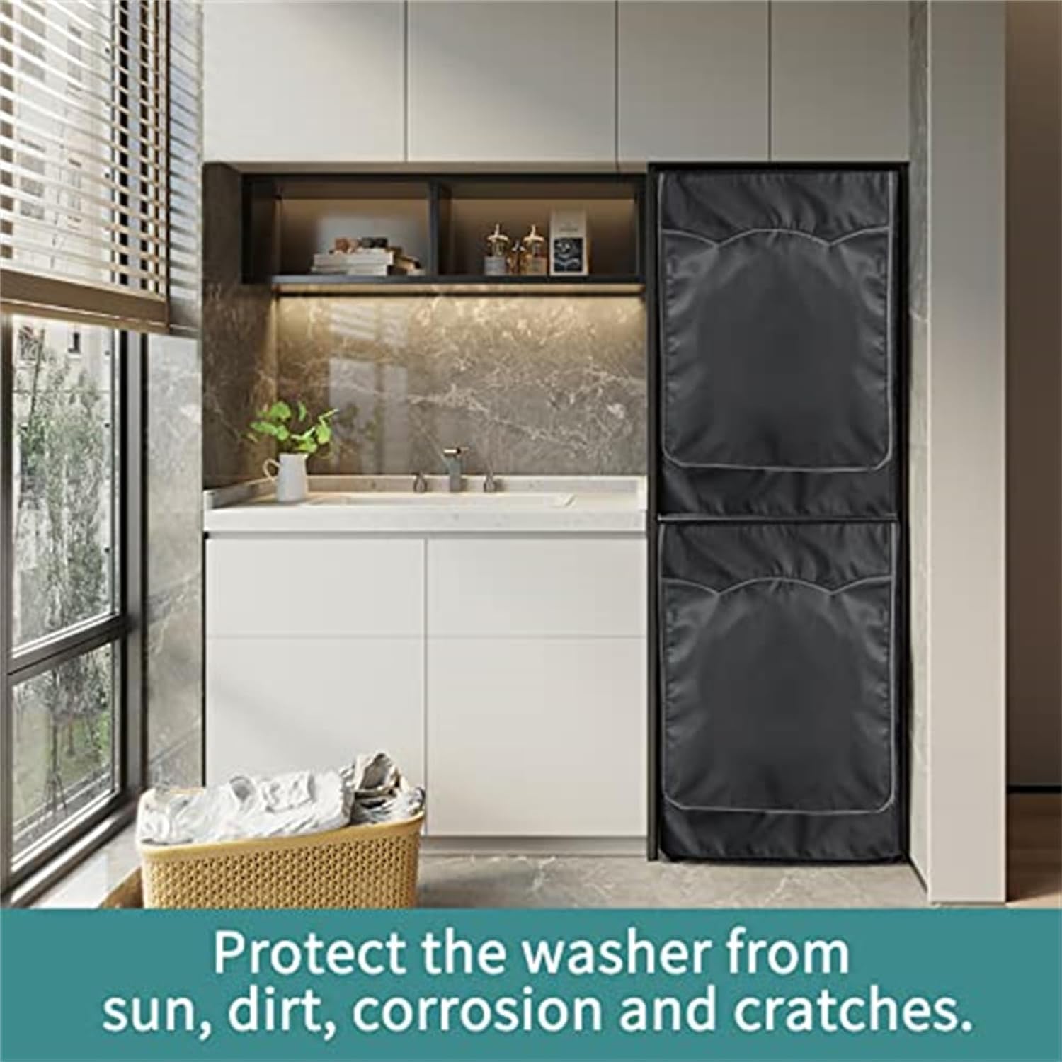 2Pack Washer Dryer Cover,Washine Machine Cover Waterproof Dustproof for Washing Front-Loading Machine, W27 D33 H39 inch (Black)