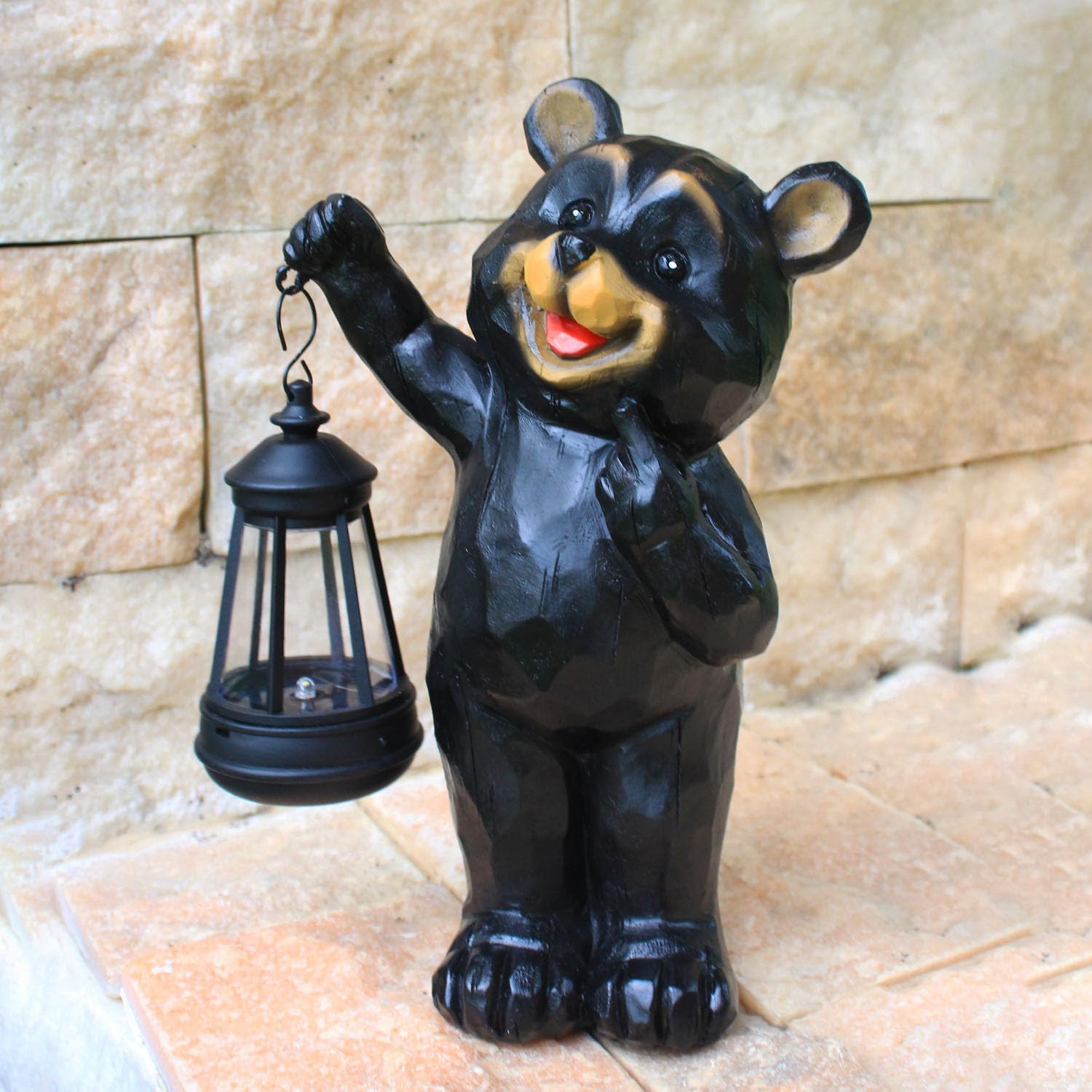 Garden Statues Bear Solar Figurine Lanterns Outdoor Waterproof Lights, Yard Decorations, Garden Decor Unique Birthday Housewarming Gifts for Mom, Resin Material, Hand-Painted