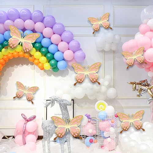 Miniatura 7 de Juego de 12 calcomanías de mariposa grande en 3D de color rosa para fiestas, 2 capas de papel gigante, mariposas grandes, para decoración de pared,
