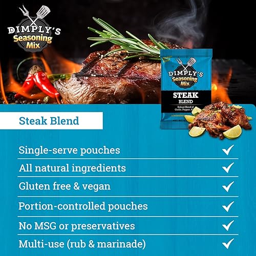 Miniatura 9 de Dimply's Mezcla de condimentos para bistec, adobo y frotado en seco, perfecta para carne, pollo, carne, verduras, tofu, sin gluten, sin conservantes