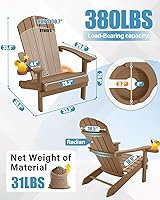 Vista 3 de YEFU Silla Adirondack Resistente a la Intemperie: Sillas Adirondack de Plástico HIPS para Exterior - Sillas de Patio con Portavasos y Textura