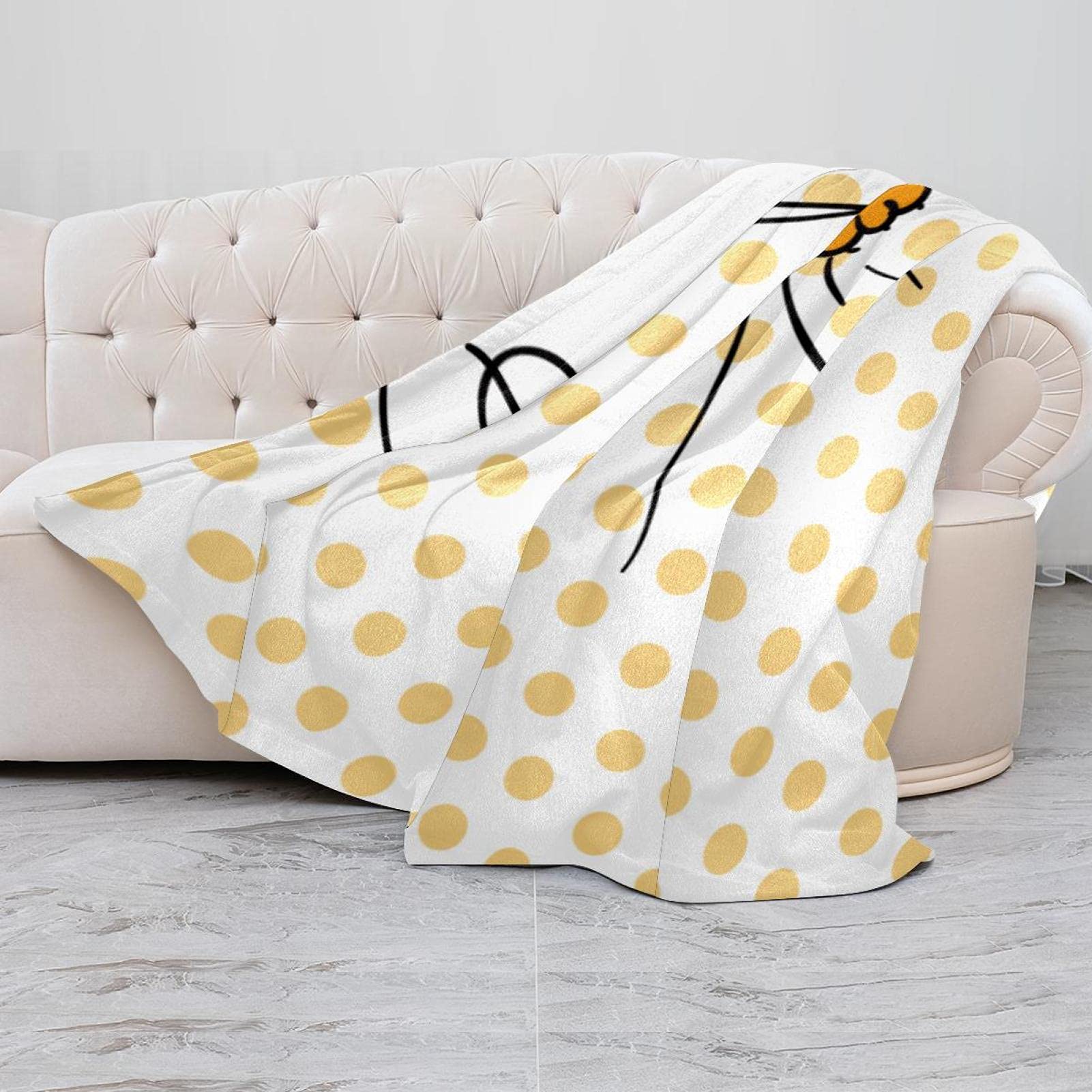 Simpatico divertente gatto arancione con sfondo a pois gialli coperta in pile, super morbida lussuosa coperta da biancheria da letto