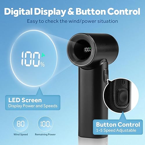 Miniatura 6 de Ventilador de mano portátil de 17400 RPM de alta velocidad Turbo Mini ventilador 15 horas de tiempo de enfriamiento máximo, 4500 mAh, viento de 5