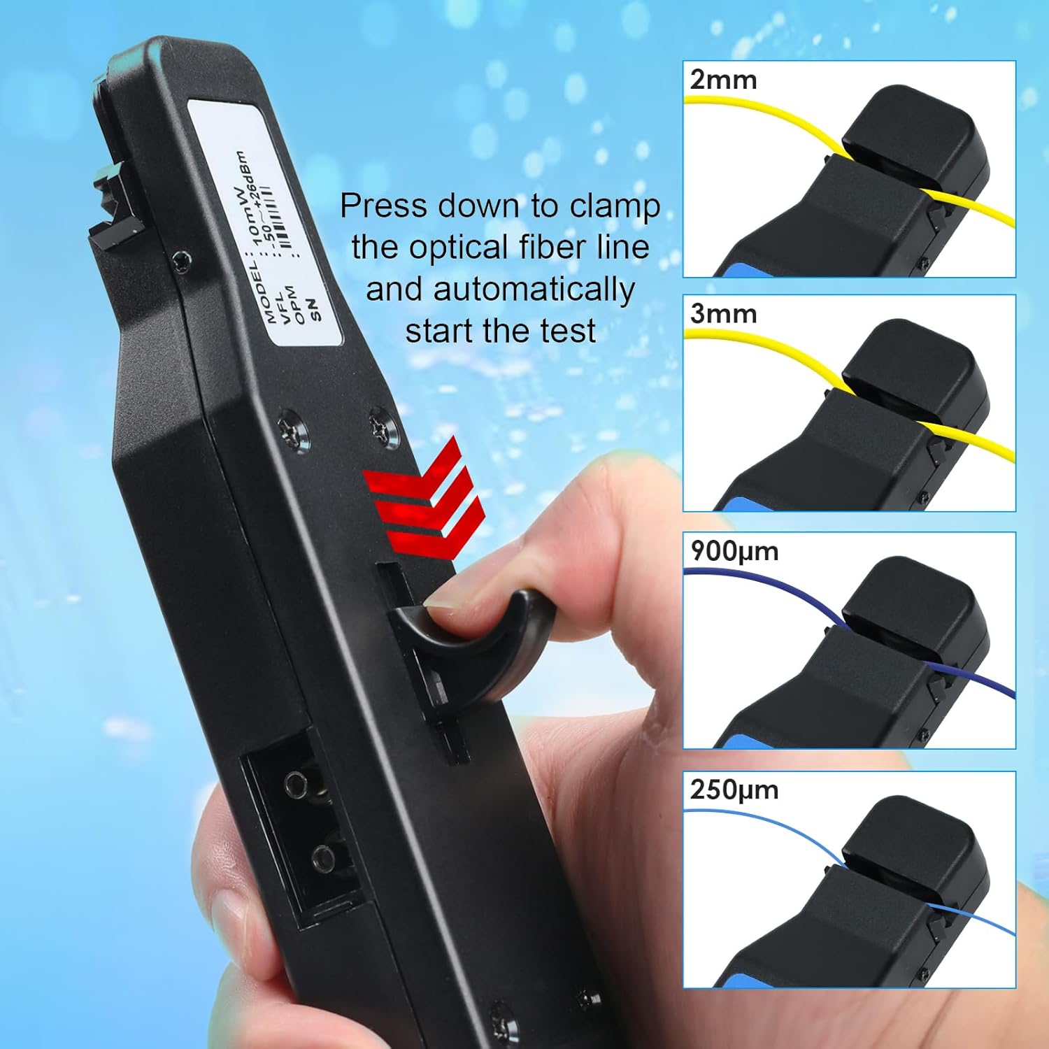 Live Optical Fiber Identifier with Built-in 10KM VFL, OPM Functions FTTH Tool Optical Power Meter with Color Screen Display Single-Mode and Multimode Fibers Wave Respond 800-1700nm