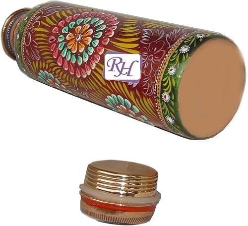 Miniatura 4 de Rastogi Handicrafts Botella de cobre puro pintado a mano de color rojo capacidad 33 oz  32.1 fl oz para almacenamiento de agua potablebotella de yoga