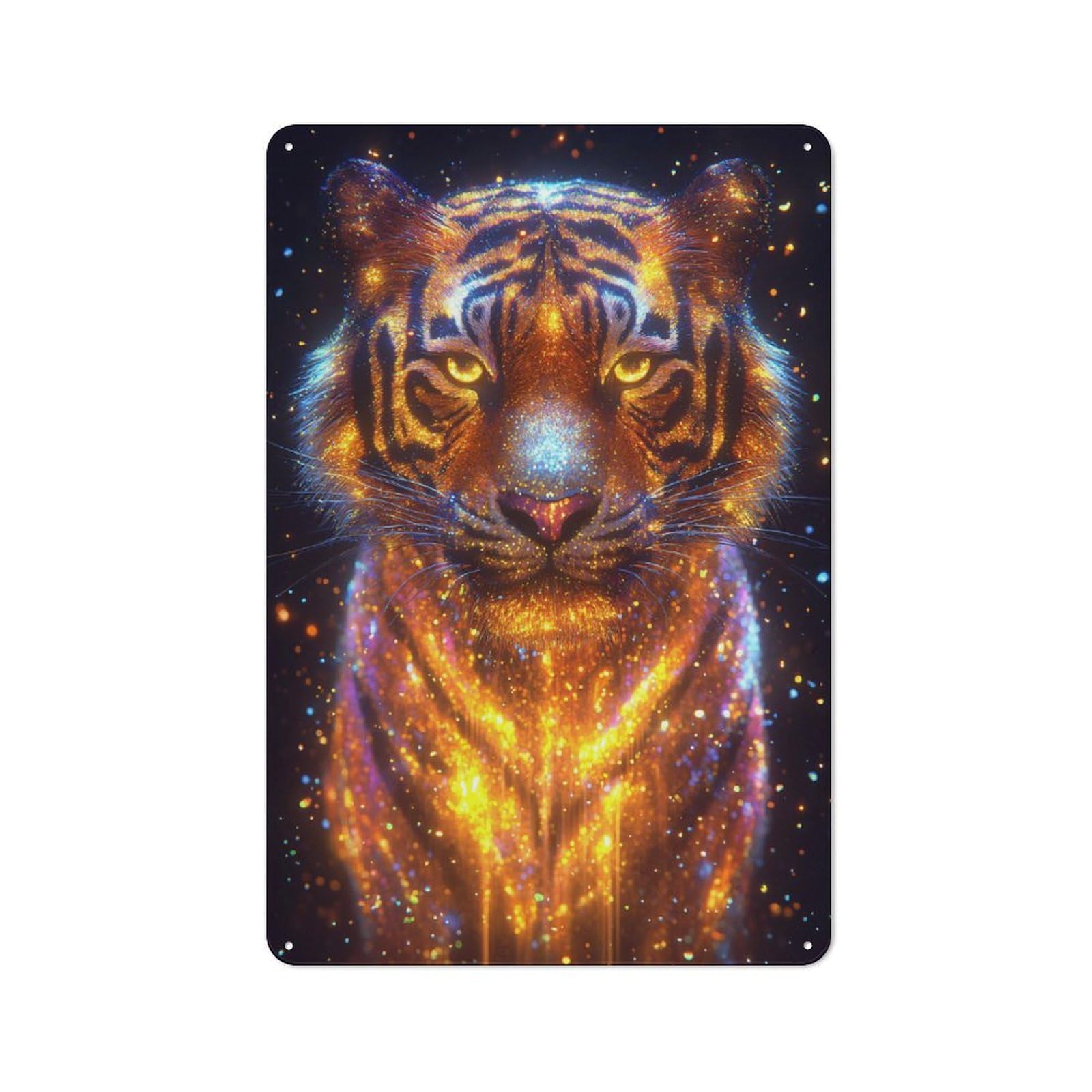 Junmoney Style-20 Sparkling Tiger Portrait Rustic Metal Wall Sign 30X20cm For Bar Or Restaurant, A Decorative Metal Sign For Bars And Restaurants