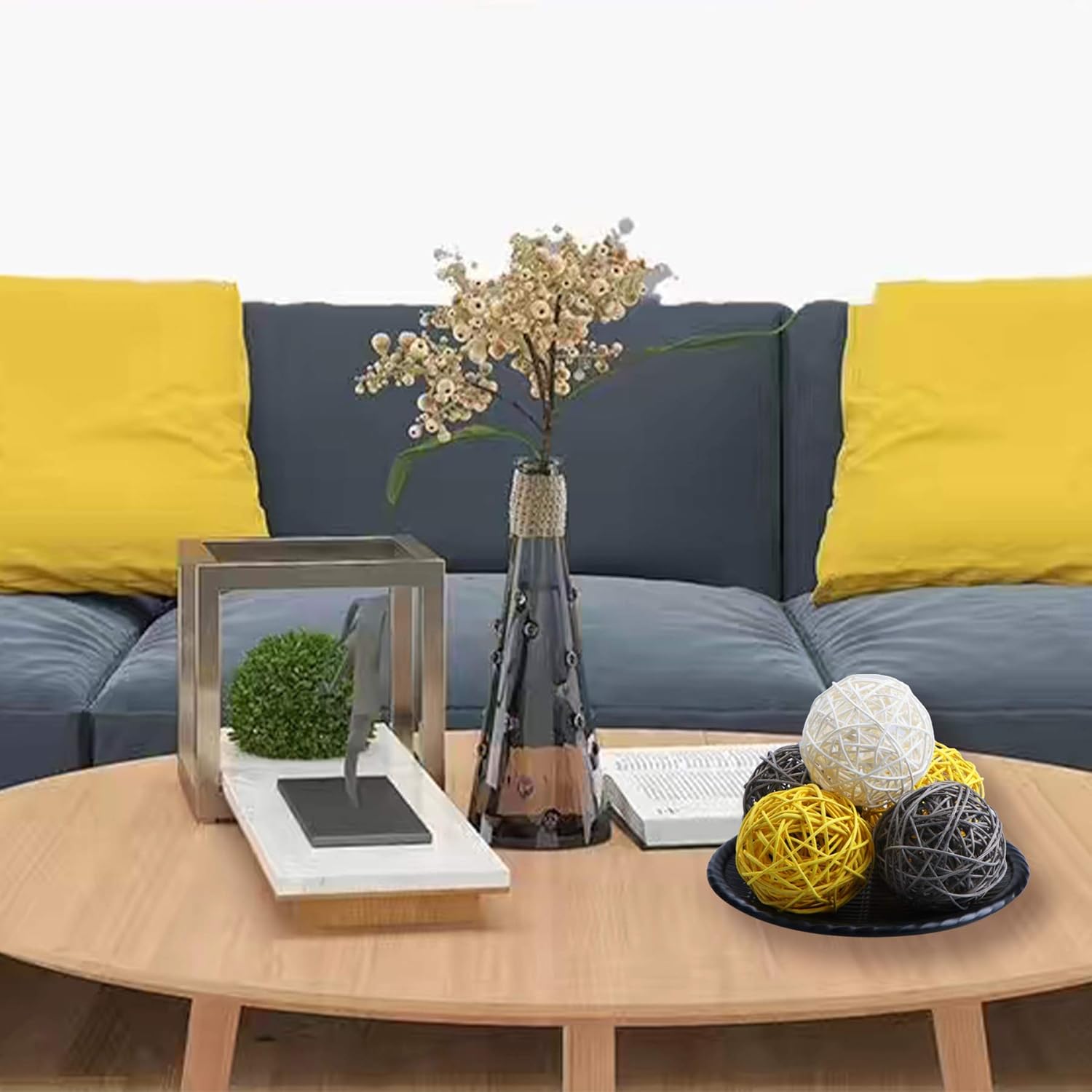 STMK 9 Pcs 3 Inch Wicker Balls Decorations, Rattan Balls Decorative for Home Decor DIY Vase Bowl Filler Ornament Baby Room Nursery Décor Wedding Table Decoration (Grey, Yellow, White) : Everything Else