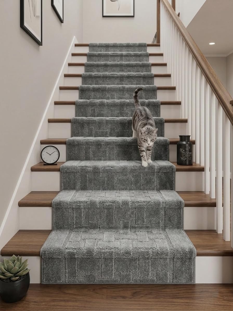 Runner Rug 6 ft, Non-Slip Washable Rug, Grey Textured Carpet for Kitchen Hallway Laundry Entryway, Rubber Backing, Indoor, Rolled in Box (26" x 6'), Custom Size Floor Runner