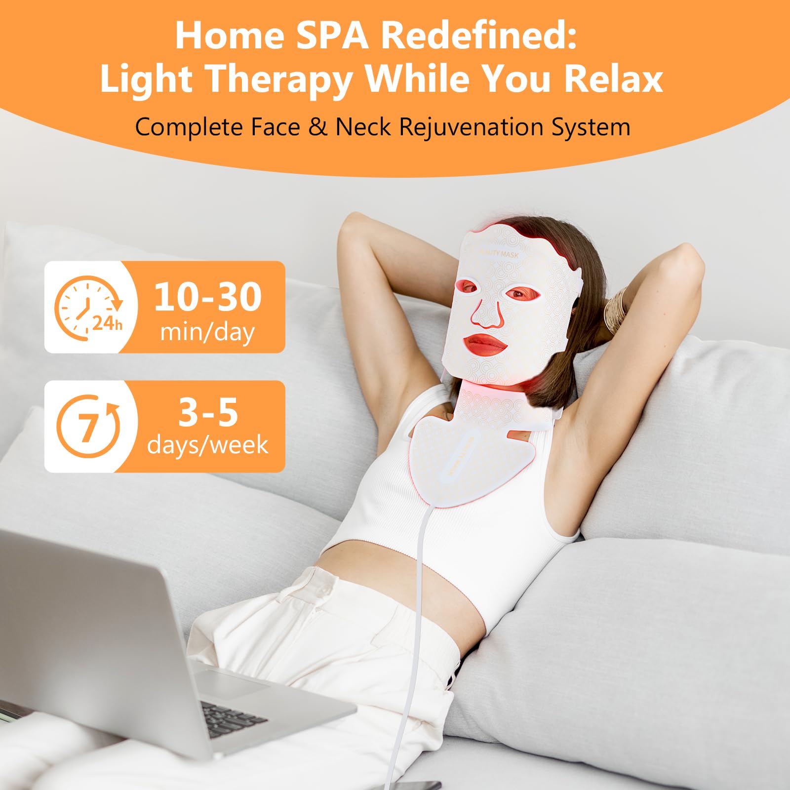 LED Gesichtsmaske Lichttherapie, LED Maske für Gesicht und Hals | 7 Farben Rotlichtlampe Maske Gesicht für Anti-Aging, Akne & Hautstraffung, professionelle Hautpflege für zu Hause Beauty Weiß
