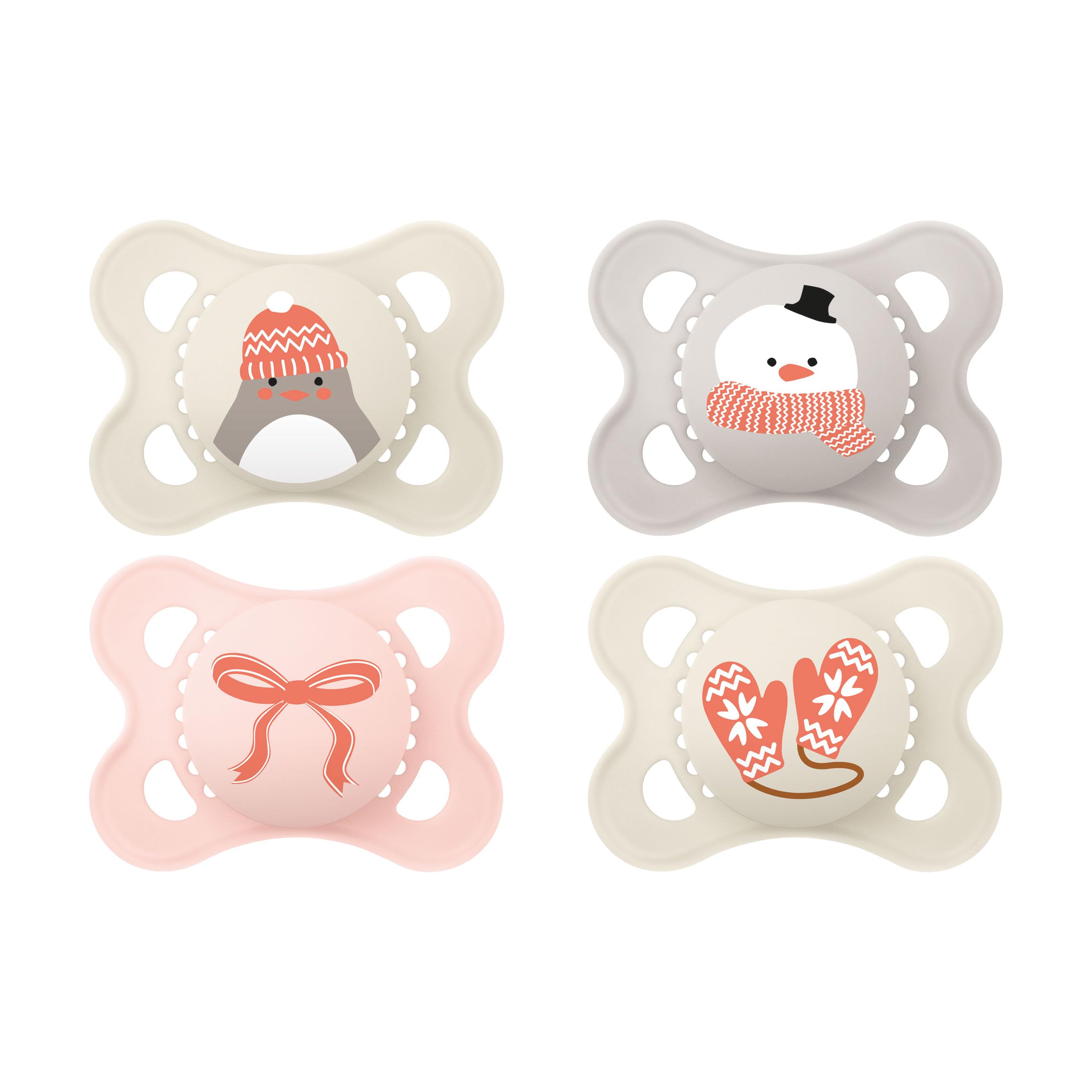 MAM Original Winter Schnuller | 0-6 Monate | Schnuller für Neugeborene | 94% Akzeptanz | stillfreundlicher Babyschnuller | von Hebammen empfohlen | SkinSoft Silikon | Schnullerbox | Pinguin | 4 Stk