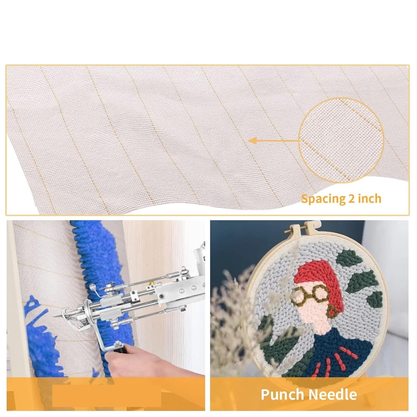 Punch Needle Stoff Primärer Tuftingstoff (1 m x 1 m) mit markierten Linien, Punch-Needle-Stoff for Teppiche DIY