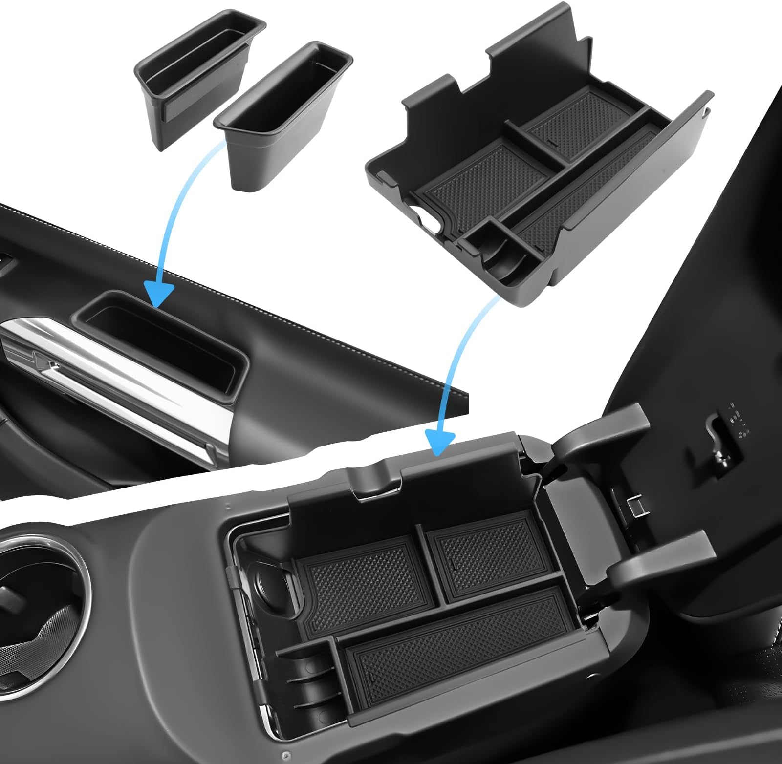 BIBIBO 3Pack for 2024 Ford Mustang Center Console Organizer 2024+ Ford Mustang GT Door Side Storage Box Trash Console Armrest Organizer 2024 Mustang Insert Organizer Ford Mustang Accessories 2024