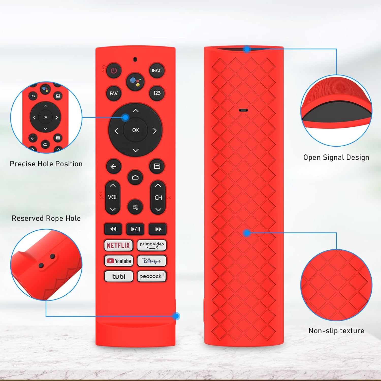 Silicone Case Cover for Hisense Voice Remote ERF3A90 for U7G U8 U9G Series 4K ULED, Black Sleeve RED image 3 of 7 B0CM8TJXDT