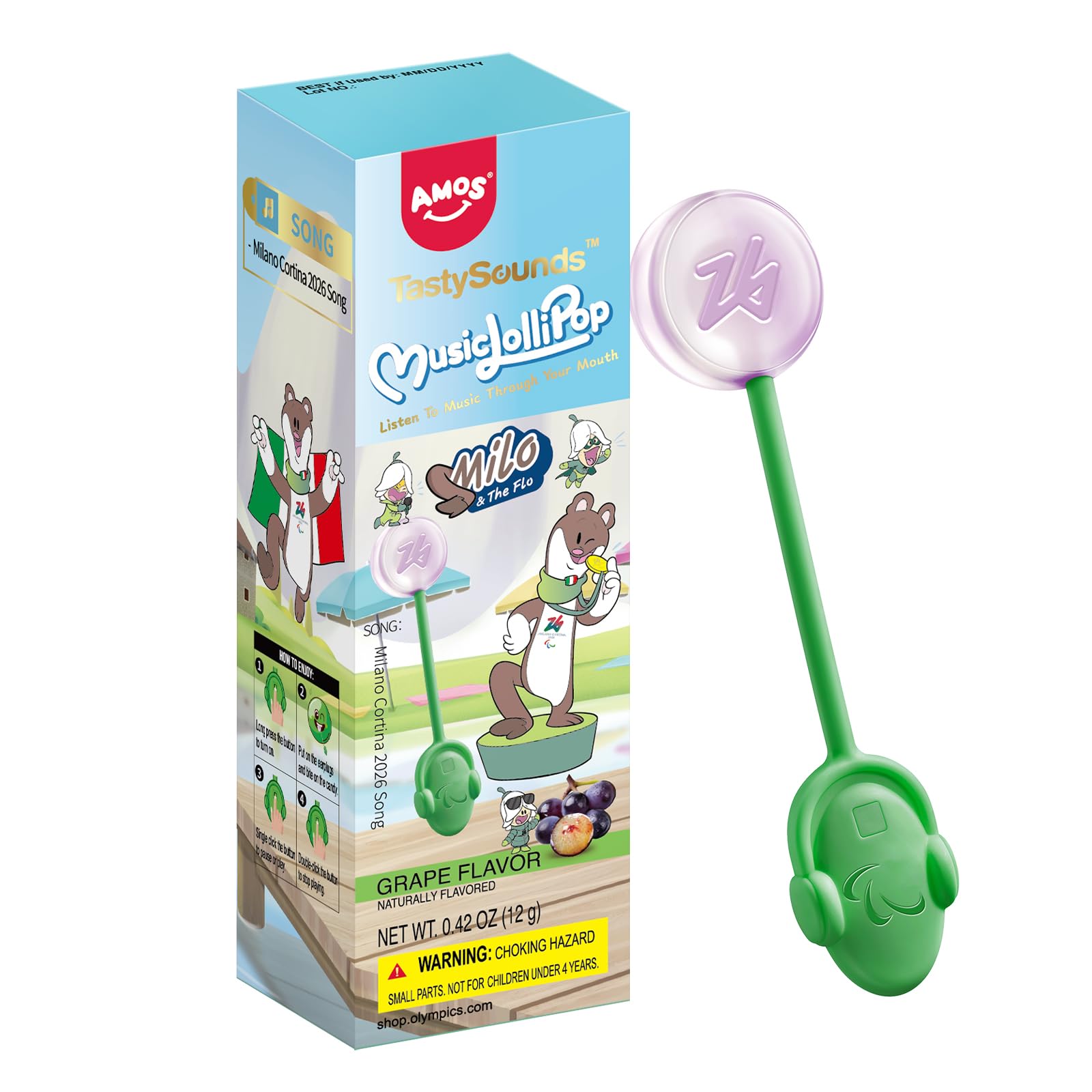AMOS Lutscher Audio Lollipop Süssigkeiten, Ostern Pfirsich Süßigkeiten Geschenke Musik Lollies Bonbons Süßigkeitens, Lollipops Lutscher Zuckerfrei Süßigkeiten Einzeln Verpackt – 1 PCS