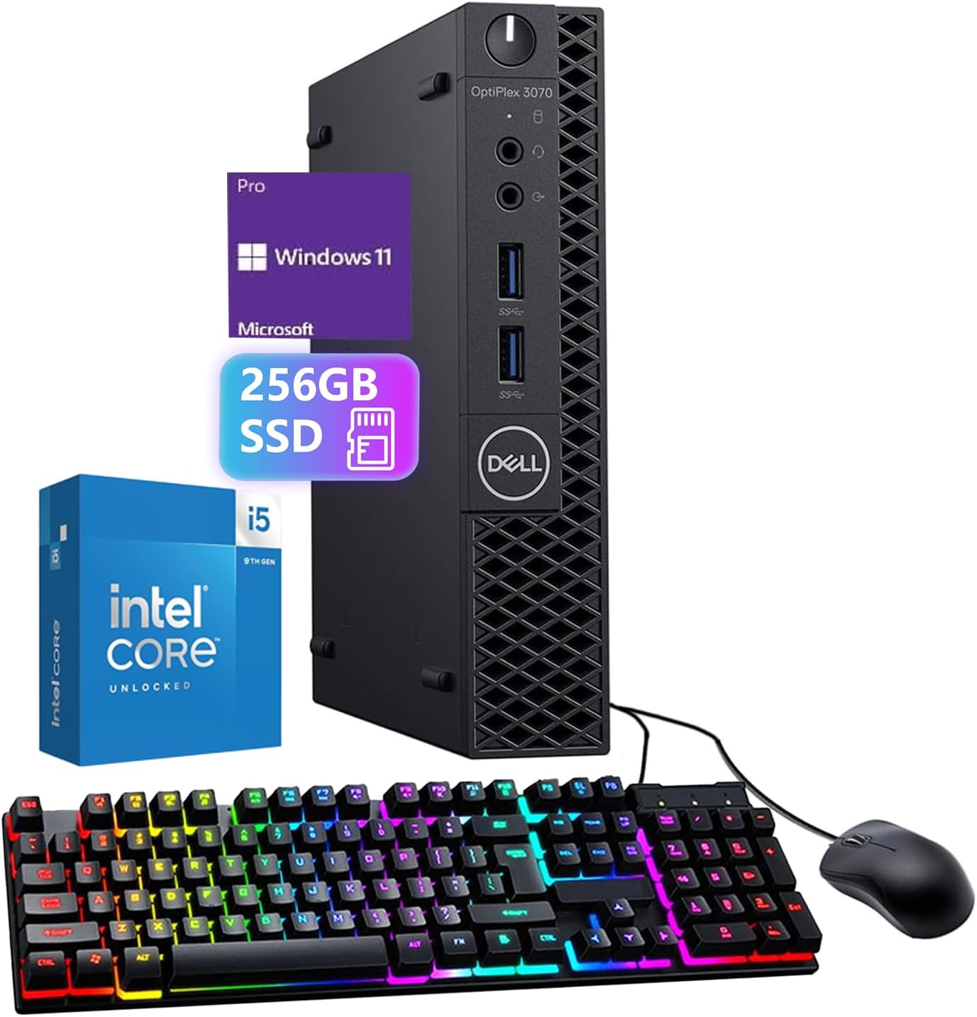 Dell Optiplex 3070 mini PC Desktop, Core i5-9500T up to 3.70Ghz, 8GB DDR4 RAM, 256GB SSD, Windows 11 Professional Micro PC (MFF), Keyboard & Mouse, WiFi USB(Renewed)
