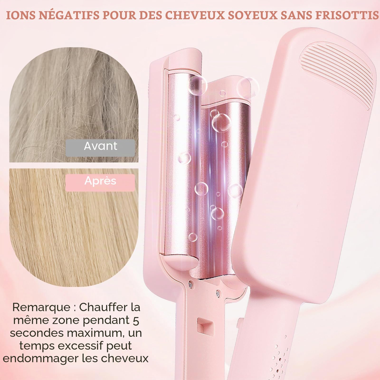 Fer à Boucler 32mm Beach Waves, Boucleur Cheveux 4 Températures Réglables, Revêtement Céramique, Chauffage Rapide