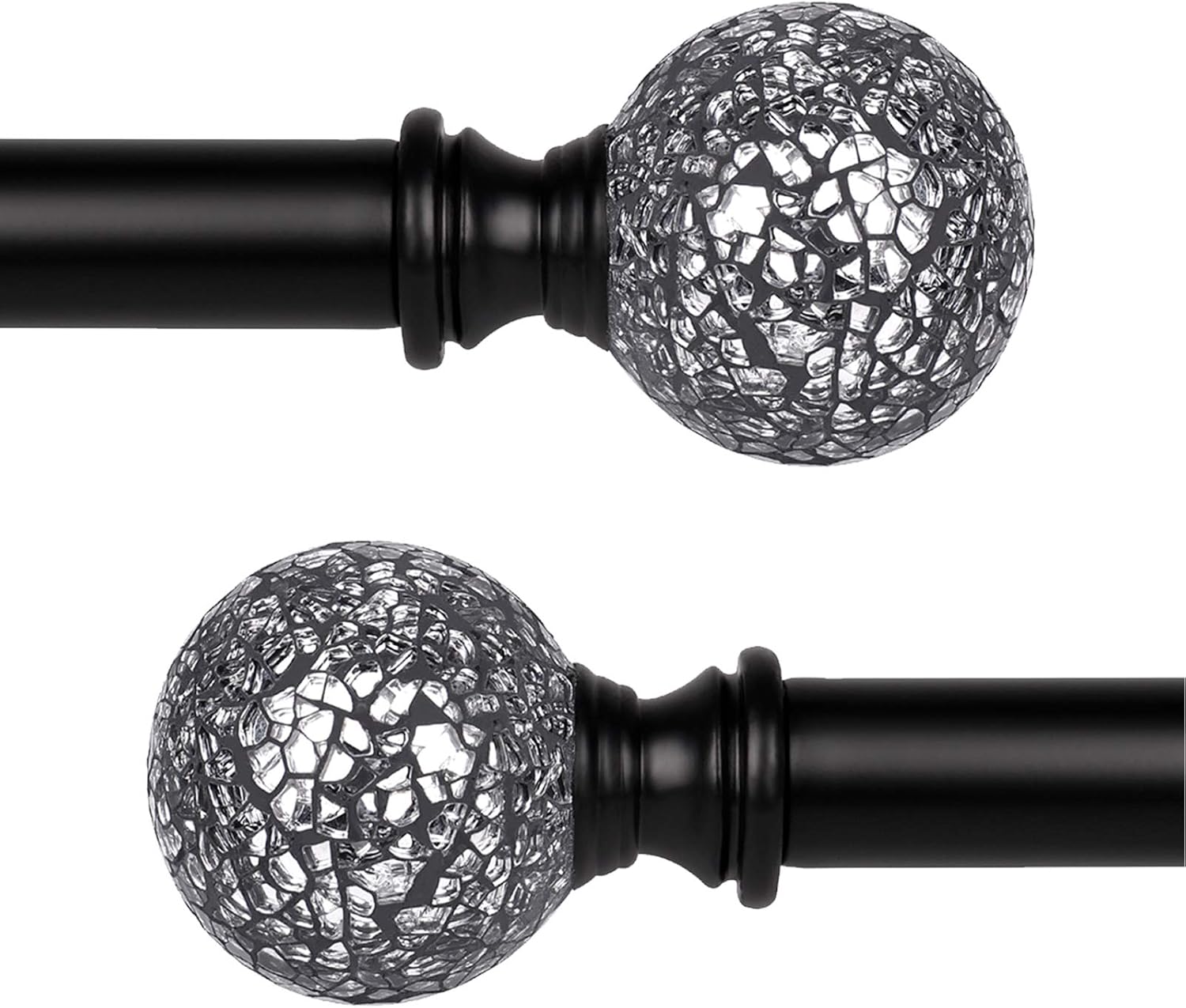 KNOBWELL Window Treatment Sparkling Mosaic Ball Curtain Rod Set, 1-Inch Diameter Decorative Curtain Rod, Adjusts from 42 to 120 Inches, Black