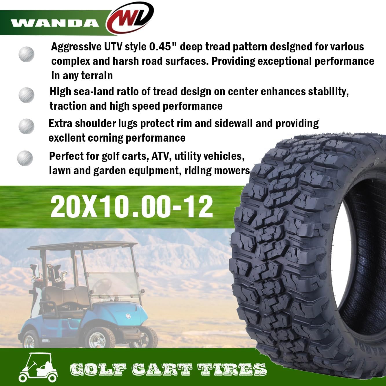 WANDA 20x10-12 All Terrain Golf Cart Tires 4 Ply 20x10X12-14055
