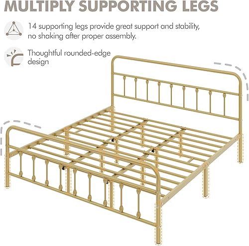 Miniatura 165 de YAHEETECH - Marco de cama de metal clásico con estructura de hierro y estilo victoriano, cabecero y pie, espacio debajo de la cama, no necesita base