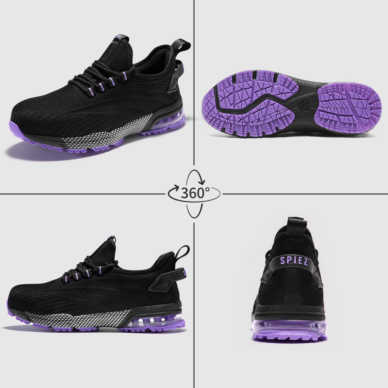 SPIEZ Zapatillas de Seguridad Mujer, Zapatos de Seguridad con Puntera Composite y Amortiguación de Aire, Diseño Ligero para Trabajo, Negro Rosa/Morado, EU 35–41