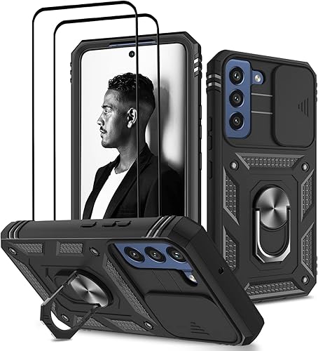 Jeylly Funda para Samsung Galaxy S22 5G con 2 protectores de pantalla de vidrio templado, a prueba de golpes, grado militar, funda protectora de