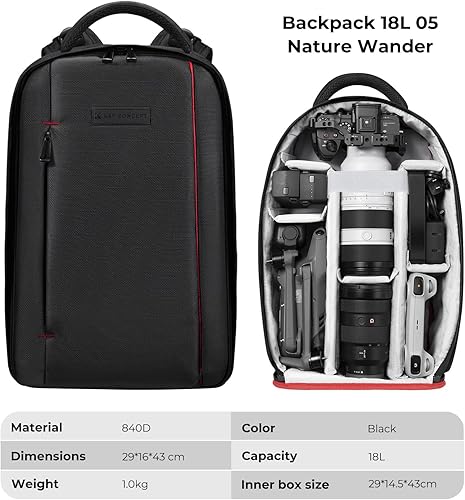 Miniatura 7 de K&F CONCEPT Mochila para cámara para fotógrafos, bolsa grande impermeable para cámara de fotografía con compartimento para portátil/trípode