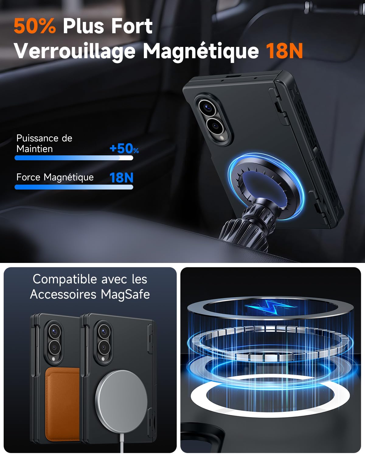 seacosmo Magnétique Coque Samsung Galaxy Z Fold 8 Anti-Espion Housse, Noir