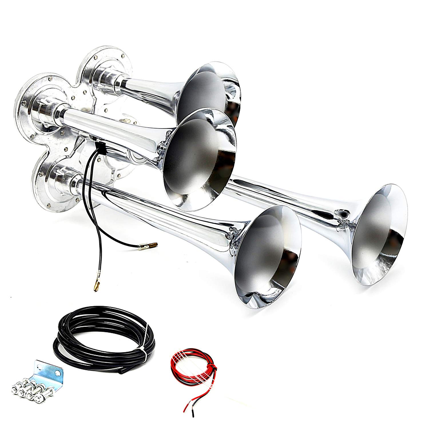 clacson argento a quattro tubi tromba a doppia fila 12 V 150 dB altoparlante elettrovalvola elettrovalvola a tubo impermeabile per veicoli elettrici è adatta per ogni veicolo camion treno nave